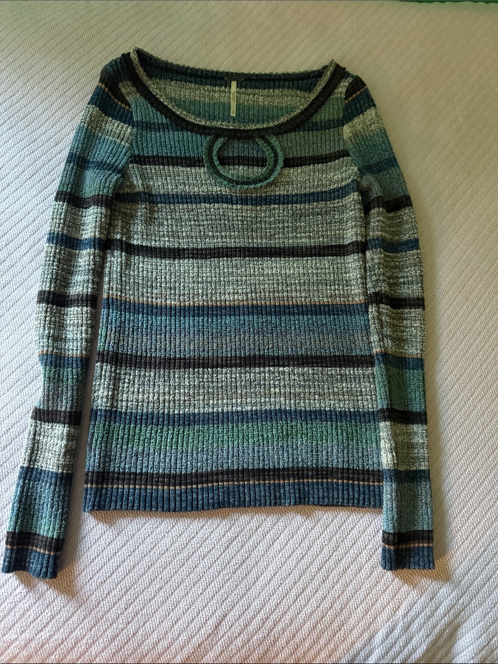 Striped Green blue gray Crewneck Women’s Sweater